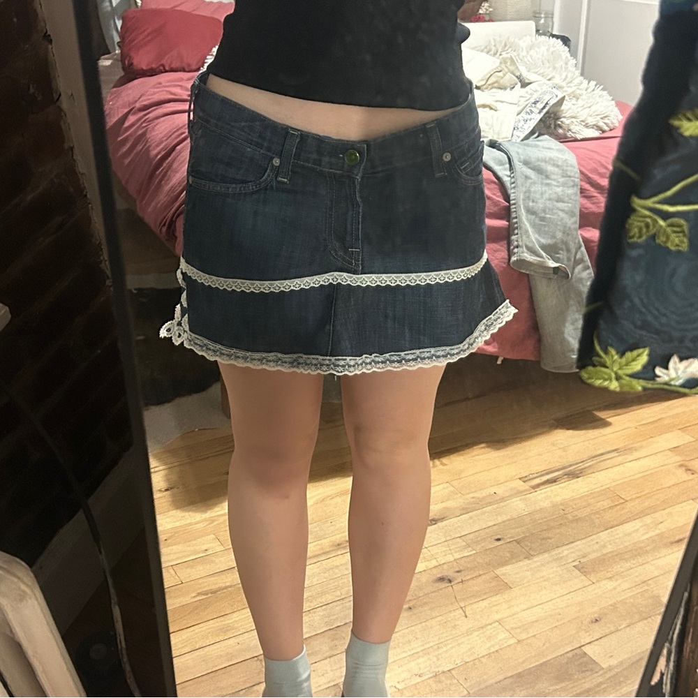 Zara Dark Blue Mini Skirt with White Lace